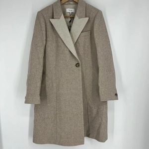 Reiss Mandie Coat Size 10 Womens Beige Contrast Collar Italian Wool Overcoat
